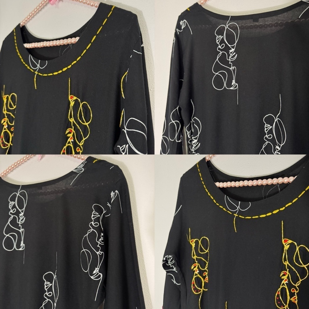 Unbranded black intertwined couple embroidered faces dress size Large - Picture 7 of 16